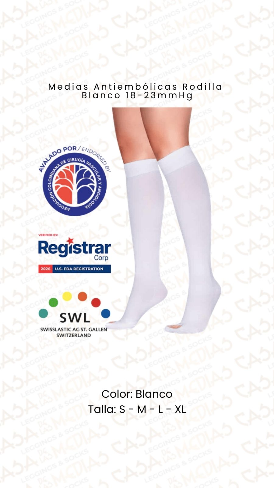 Media antiembólica hasta la rodilla 18-23 mmHg color blanco - Casa de las Medias Cuenca
