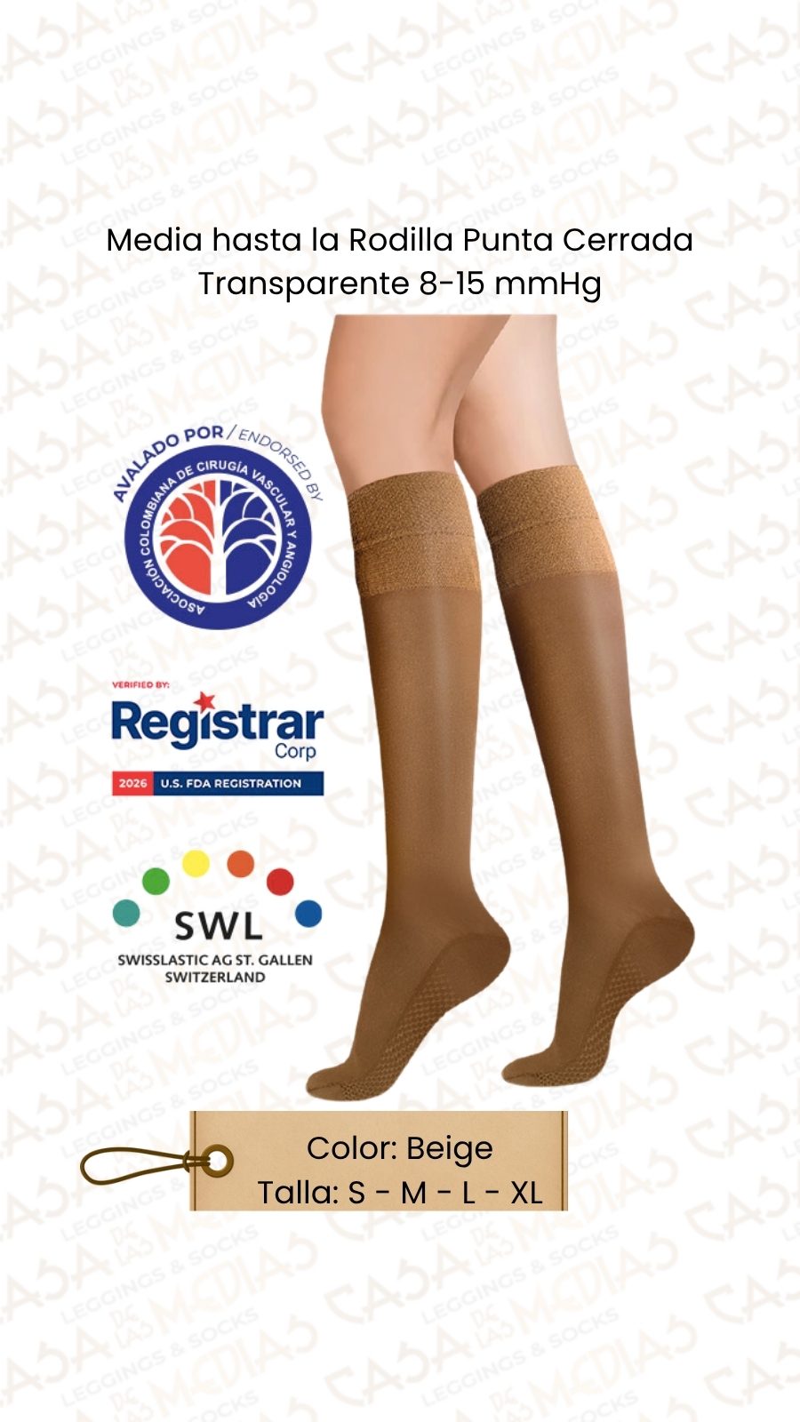 Media de compresión hasta la rodilla 8-15 mmHg color beige - Casa de las Medias Cuenca