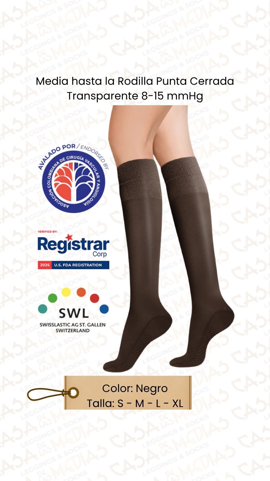 Media de compresión hasta la rodilla 8-15 mmHg color negro - Casa de las Medias Cuenca