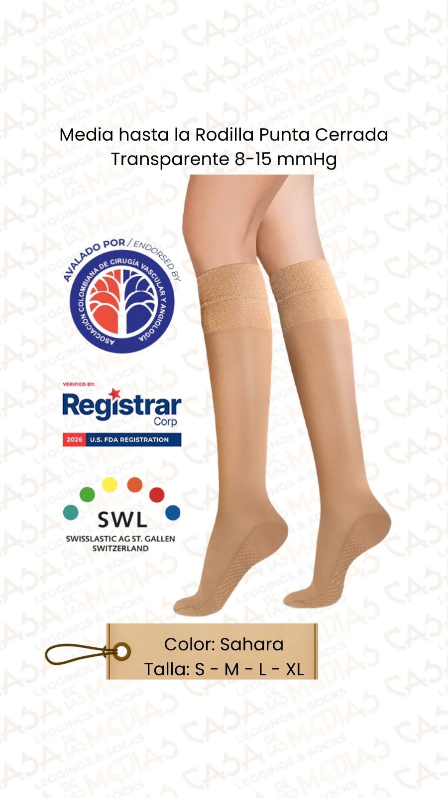 Media de compresión hasta la rodilla 8-15 mmHg color sahara - Casa de las Medias Cuenca
